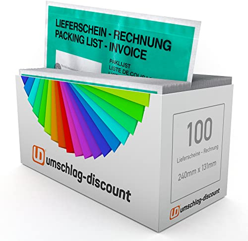 umschlag-discount – grüne Versandtaschen aus Papier für Lieferscheine, Rechnungen, Retourenscheine & Co – 100 Stück selbstklebende Lieferscheintaschen in DIN lang = 240 x 135 mm