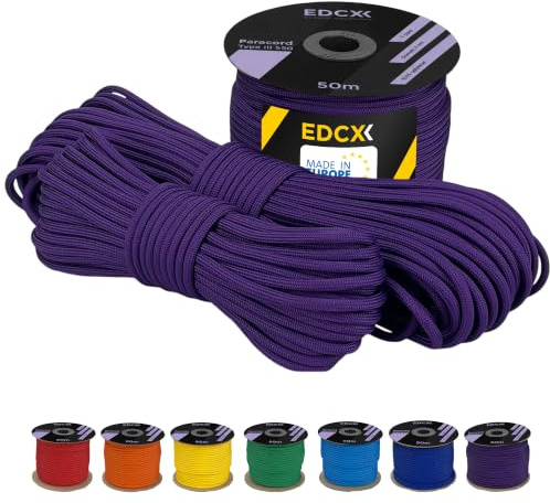 EdcX 4 mm Polyester Paracord 550 25+ Colors (15, 30 and 50 m) – 4 mm Type III, Tear-Resistant Parachute Cord for Survival Made of 100% Polyester with 7 Wires | Solid Colours