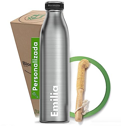 Blockhütte Edelstahl Trinkflasche personalisiert 1L - Kinder, Erwachsene - Auslaufsicher, BPA-frei, Thermoflasche für Sport, Schule, Outdoor - Individuell mit Namen Gravur - Geschenk