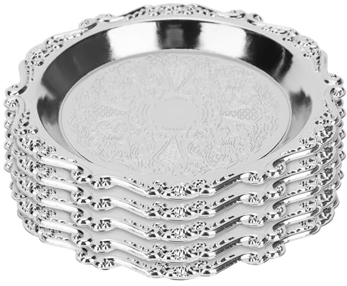 jojofuny 6X Mini Serviertablett Silber 4 Zoll Vintage Runde Snackplatte Für Party Obst Nüsse Trockenfrüchte Süßigkeiten Tischdeko