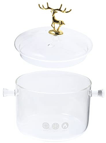 UPKOCH Assiette Creuse Marmite À Haute Teneur En Borosilicate Avec Couvercle Design Wapiti Marmite Transparente Résistante Pour Restaurant De Cuisine À Domicile Faitout Clair