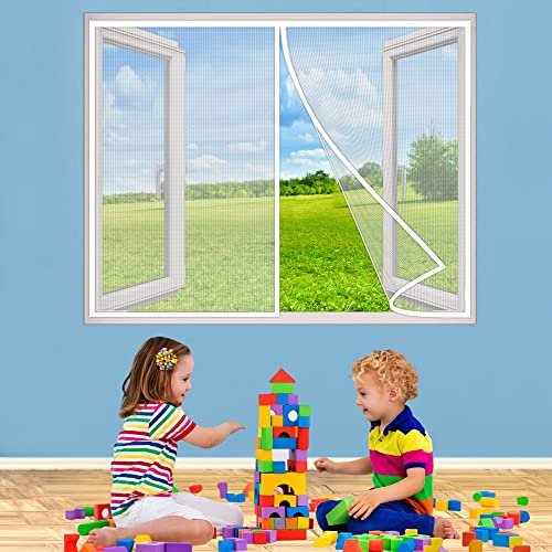 Zanzariera Magnetica Finestra, 105x80 cm Tenda Finestra Magnetica su Misura Facile Montaggio Adsorbimento Magnetico per Finestre Scorrevoli, Garage, Bianca P