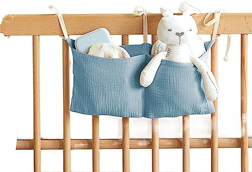 XIXIMAON Kinderbetttasche Organizer für Babyzimmer Hängende Tasche für Babybett Hängende Windel Organizer Aufbewahrungstasche für Babybett 2 Taschen, blau, Einheitsgröße
