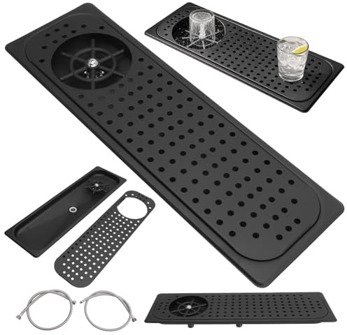 YUYTE Bar Sink with Glass Rinser,Stainless Steel Pitcher Rinser Cup Washer Glass Cleaning Rinser High Pressure Washing with Drain Drip Tray Hose for Bar Coffee Shop (Black B)