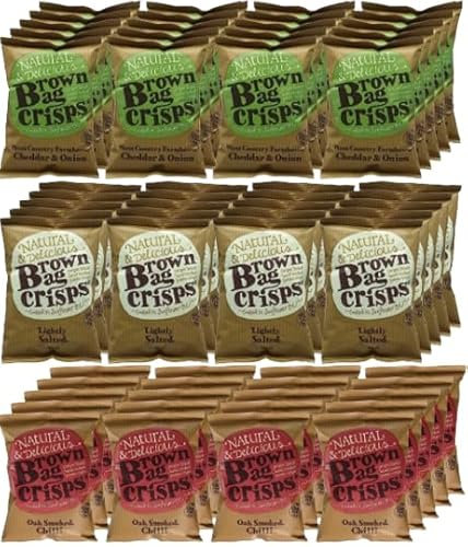 Brown Bag Lightly Salted, Cheddar & Onion, Oak Smoked Chilli Crisps 60 x 40g