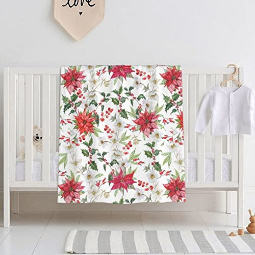 ENPAP Manta para bebé, Flor de Pascua, Navidad, Invierno, Manta botánica, Manta Suave de Felpa, Manta para Recibir, edredón, 76x101 cm