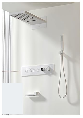 2024 New Luxury Black Brass Shower System,Wall-Mounted LED Digital Display Design,Cold & Hot Dual-Control 4-Function Ceiling Shower Tap LED Shower Panel(Color:4R White)