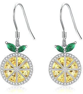 Zitronen Ohrringe Silber 925 Gelber Kristall Orangen Frucht Ohrringe Hängend Spaß Zitronen Schmuck Geschenke für Damen Mädchen Tochter
