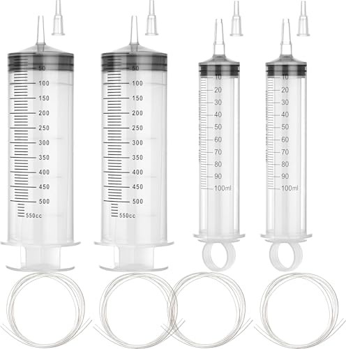 WOPPLXY 4 Stück Spritze mit Schlauch, 2 Große Spritze 500ml +2 Spritzen 100ml, Wiederverwendbar Plastikspritze für Labor, Industrie, Garten