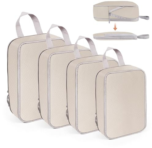 WUFANC Bolsas Organizadoras de Maleta, Packing Cubes de Compresión Set de 4, Bolsas Organizadoras Viaje Doble Cremallera