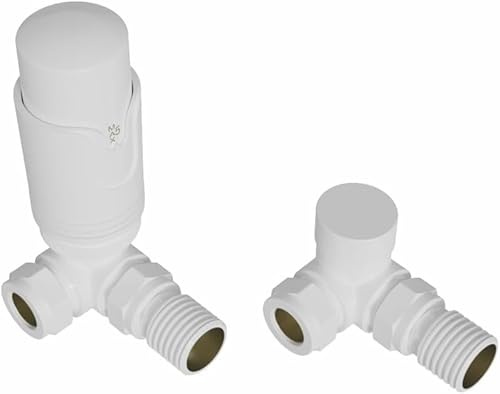 Warmehaus Designer Modern Corner Thermostatic Radiator Valve Pack for Towel Rails White TRV Set