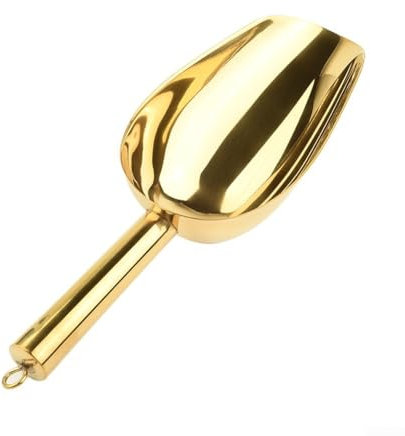 Fine Ice Shovel, Stainless Steel Scoop for Candy, Ice Cubes, Flour, Non slip Ergonomic Handle, Sturdy and Durable, Tool Silver, Gold, 27cm(Gold)