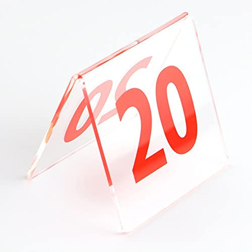 Plaque d'immatriculation de table, cartes de table en acrylique de style tente, support de table, numéro de table, fournitures de décoration de siège numérique, 80 x 80 mm/rouge 1 à 20 (rouge 21 à 4