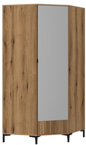 Lomadox Eckkleiderschrank Schleiderschrank Eckschrank Schrank Stauraum Kleidung Eiche mit Spiegel Schlafzimmer Jugendzimmer Kinderzimmer