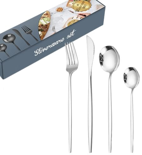 Besteck Set für 6 Personen,24 Teiliges Edelstahl Besteckset,Hochwertiges Besteckset mit Messer Gabel Löffel,Tafelbesteck für Haus,Party,Restaurant,Spülmaschinenfest