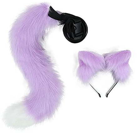 ZGPjubilant Pelziger Wolf, Katze, Fuchsschwanz und Ohren, Stirnband-Set, Kostüm, Halloween, Party, Cosplay, Kits, Zubehör für Männer und Frauen (weiß) (lila)