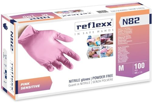 REFLEXX N82 300/1000 Guanti in nitrile ROSA- 3,2 GRAMMI morbidi elastici - VARIE TAGLIE OFFERTA - odontoiatrico estetica piercing nails (300 pezzi Taglia M)