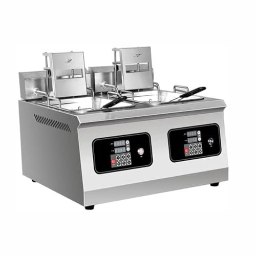 KK-GGL Friggitrice a sollevamento automatico, serbatoio per friggitrice commerciale elettrica da banco, macchina per friggere patatine fritte, friggitrice professionale temporizzata,Double 9000w