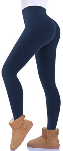 FuelMeFoot Leggings térmicos para mujer forrados de forro polar con cintura alta para invierno, leggings afelpados de cintura alta, cálidos, elásticos, pantalones.04-Azul marino S/M