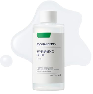 EQQUALBERRY Swimming Pool Toner 155ml – Lotion Tonique Visage Hydratante aux Enzymes Naturelles et Acide Hyaluronique – Exfoliation Douce pour Peau Lisse et Confortable