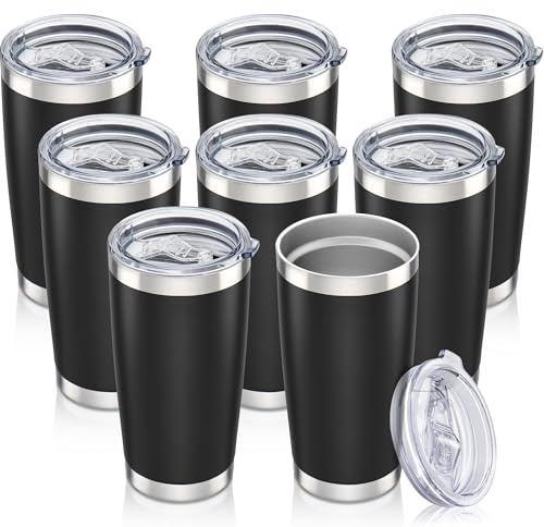 Orebigo 20 oz Tumbler with Lid Stainless Steel Insulated Tumblers Bulk Double Wall Vacuum Cups Powder Coated Travel Mug Keep Drink Cold and Hot, Black, 8 Pack