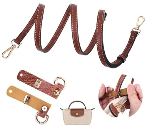 GADITIEK Strap for Longchamp Mini Bag, Brown Adjustable Straps for Crossbody Handbags, Leather NO Punch Strap for Long Champ Bag (Hook Style(Shoulder strap width 1.2cm), Cognac)