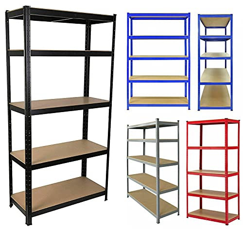 Schwerlastregal für Garage, Schuppen, 5 Etagen, Lagereinheiten – 150 cm x 70 cm x 30 cm, robustes Lagerregal, Metallrahmen und 5 mm MDF-Platte, rot
