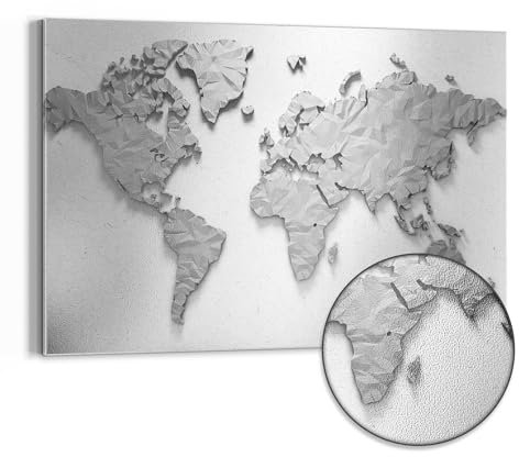 DEQORI Metall Magnettafel | 90x60 cm cm groß | Motiv 3D Origami Welkarte | Whiteboard für alle Magnete | Magnetboard Wand-Tafel für Küche & Büro | Design Magnetwand Pinnwand magnetisch