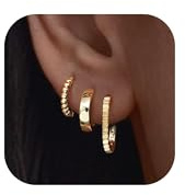 Roheafer 3 Paare Kleine Creolen Ohrringe Set für Damen, 14K Gold Vergoldet Sterling Silber Creolen mit CZ Steinen für Hypoallergene Ohren mit vielen Piercing Optionen, Leichte Ohrringe zum Cicheln