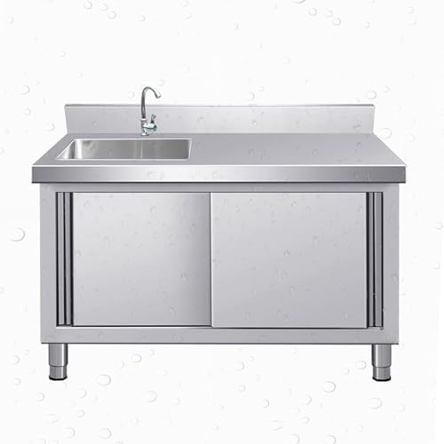 Lavello da cucina di servizio con mobiletto, Lavello singolo in acciaio inox, Lavello per lavanderia con mobiletto, Armadio di stoccaggio con rubinetto da banco, Lavabo per lavaggio a mano da cucina.