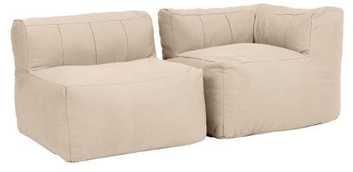 Icon Zen Canapé Pouf Modulable, Matériau Tissé Extérieur, Pouf Geant XXL avec Remplissage, Canapé 2 Place, Sofa, Jardin, Meuble de Jardin, Salon, Beige
