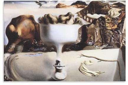 XuXueCC Salvador Dali Wandkunstdrucke, Gemälde, Poster, Erscheinung von Gesicht und Obstschale auf einem Strand, Fotokunst, Malerei, Leinwand, Heimdekoration, Schlafzimmer, moderne Dekorationen