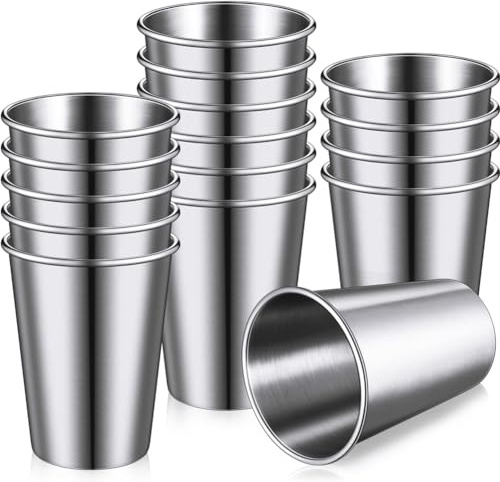 Nettoppo 16er-Pack Langlebige Trinkbecher Aus Edelstahl – Leicht, Unzerbrechlich für Camping, Reisen und Den Einsatz im Freien (12 Oz/350 Ml) Silber