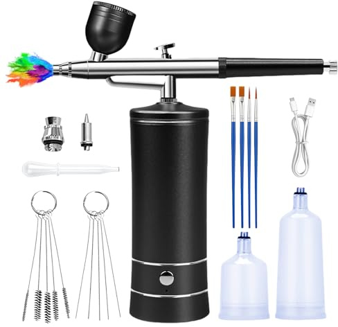 Ingen trådlös airbrush-set, sprayflaska med kompressor, uppladdningsbar, handhållen airbrush-set, trådlöst airbrush kit för smink, nageldekoration, tårtdekoration, uppladdningsbar