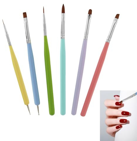 6 PCS- Professional Nail Brush High-Quality Nail Art Brushes, Nail Art Brushes for Gel Nails, Nail Extension and Carving Dotting Brush, Nail Dust Brush - for DIY Manicure and Professional Use