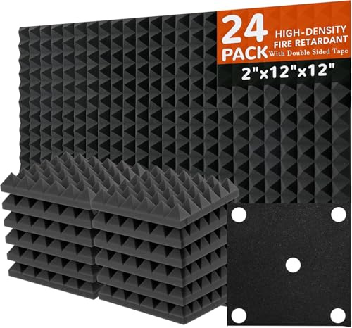 Saiqiang Paneles acústicos, 24 unidades, placas de espuma acústica, placas absorbentes de sonido, aislamiento acústico, aislamiento acústico para estudio, oficina, tratamiento acústico