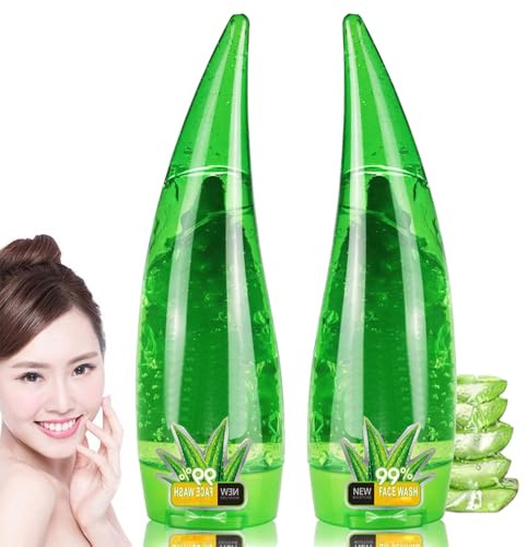 Lot de 2 gels lavants pour le visage à l'aloe vera, 99 % gel hydratant apaisant, mousse nettoyante en profondeur, huile équilibrante, nettoyage quotidien rafraîchissant pour tous les types de peau