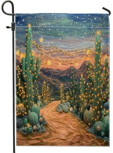 Bandiere da giardino con cactus occidentali di Natale, 30,5 x 45,7 cm, double face, decorazione per esterni, motivo natalizio del deserto sud-ovest, bandiera per casa, vacanze, capodanno, all'aperto