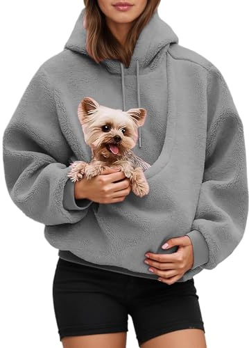 Frauen Kapuzenpullover Mit Katzen Hund Großen Tasche Mode Unisex Katze Ohr Flauschig Langarm Hoodie Sweatshirt Kapuze Hoodies Kuschelpullover Hundetasche Für Haustier Hund Katze Halter Khaki Xxl L M S