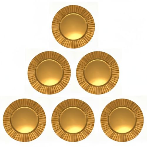 Glac Store Sottopiatti Eleganti, Polipropilene, Rosso e Oro Lucido, 33 cm, Bordo Ondulato, Stile Moderno, Set da 4 o 6 Pezzi, per Natale e Matrimoni (6, Oro)