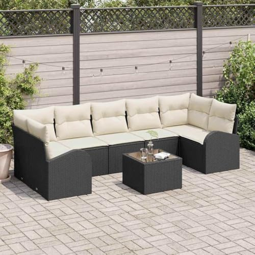 Bucmath Trädgårdssoffa set svart, poly-rotting, modulär design, UV-resistent, 55 x 55 x 37 cm bord, för terrass och trädgård, utomhusmöbelset, hållbar