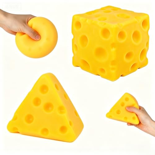 Käse Stressball Antistressball, Maslasee 2er Set mit Realistischen Käse Squishy Formen, Weiches Ungiftiges TPR Material, Anti Stress Spielzeug für Erwachsene und Kinder