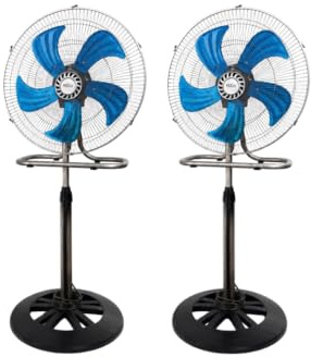 HGE Ventilatore 3-in-1, su piedistallo, tavolo o parete, 5 pale in acciaio | Ventilatore potente 75 W, dotato di testa rimovibile e design robusto, ventilazione omogenea, prodotto in Tunisia