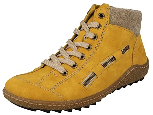 Rieker Ladies Check Cuff Detailed Ankle Boots L7543-69 - Yellow Synthetic - UK Size 4 - EU Size 37 - US Size 6
