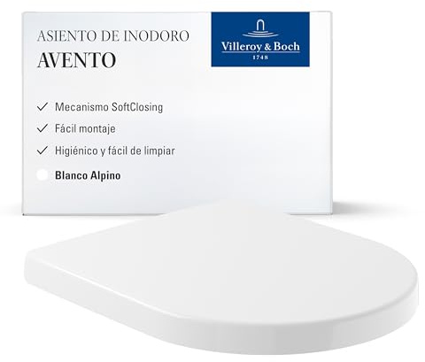 Villeroy & Boch Avento sedile WC, forma a D sottile – Bianco Alpino, lucido | Con chiusura rallentata, rimovibile, sottile, in Duroplast infrangibile, pezzo di ricambio originale, 9M77C101
