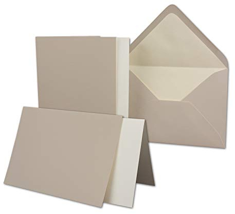 25x Karten-Set DIN B6-12 x 17 cm - 120 x 170 mm - Falt-Karten mit Brief-Umschlägen & Einlege-Blättern - Gerippte Struktur Oberfläche - Taupe - Vintage Einladungskarten