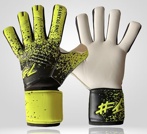 #1 HashtagOne Hyper Grip Torwarthandschuhe Kinder - deutsche Markenqualität - Fussball Torwarthandschuhe für Kinder + Erwachsene - Torwarthandschuhe Unisex, Torwarthandschuhe Herren (Gelb Schwarz, 9)
