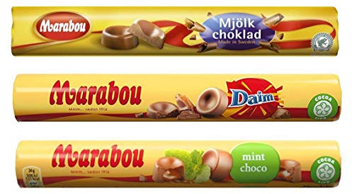 Marabou Rollen 5xDaim, 5x Mint-Choko, 5x Vollmilch, 15er Pack ( 5x67g, 5x78g, 5x74g )