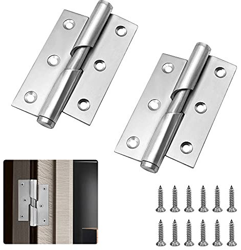 SPEACOUR 2 PCS 3 Pouces Charnière de Porte Gauche en Acier Inoxydable Paumelles de Porte à Visser avec 12 Vis Charnières à Roulement Argent pour Toute Porte qui s'Ouvre et se Ferme à Gauche(76*52mm)
