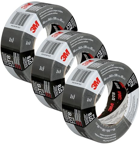 3M Duct Tape DT8, 3 Pack, Industrial Strength, Multi-Use, Black color tape, 1.88 x 60 yd, Tear by Hand, Professional Grade Adhesive, Perfect for HVAC, Bundling, Moisture Proofing, and Reinforcing